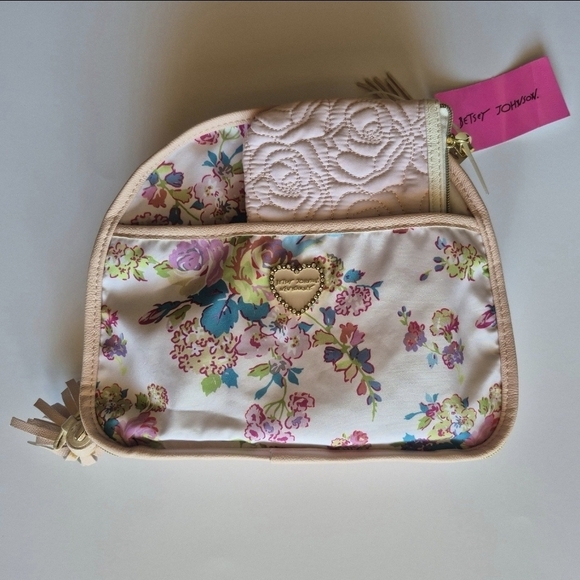 Betsey Johnson Handbags - Floral Cosmetic Bag with Heart Charm